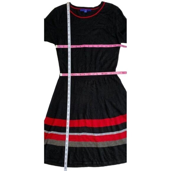 Apt 9 Fit & Flare Dress Women's MEDIUM Black Red‎ Gray Long-Sleeve Soft Crew - Picture 4 of 10